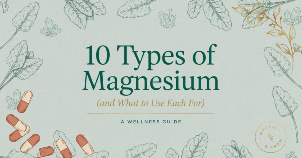 Infographic showing 10 types of magnesium and their health 